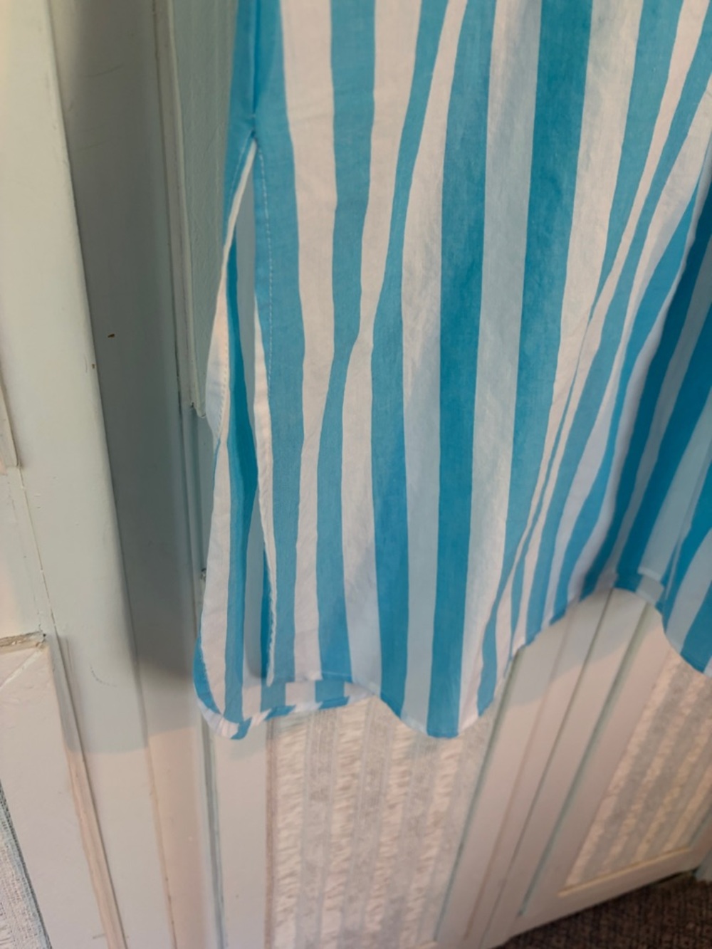 MILLE Blue White Poplin Cotton Stripe Dress Shirtdress coverup Sz XS - Picture 5 of 6